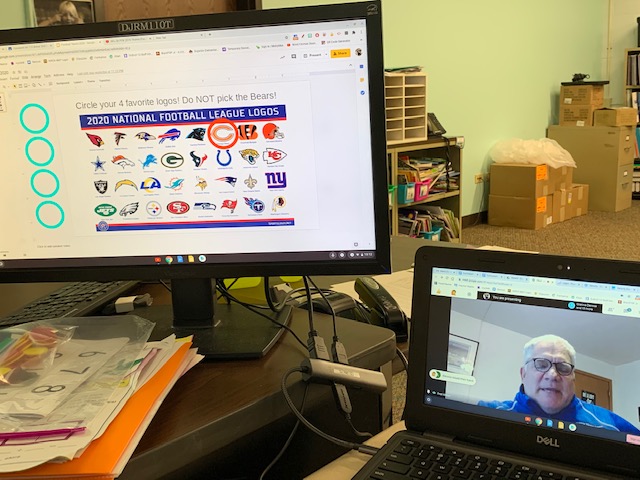 MrsBrenerDJ's tweet photo. We have to keep the tradition going! Picking our football teams with @DJpeguy today was a blast! #djroars #ilbsd13 https://t.co/8WQZ7ZyPfO
