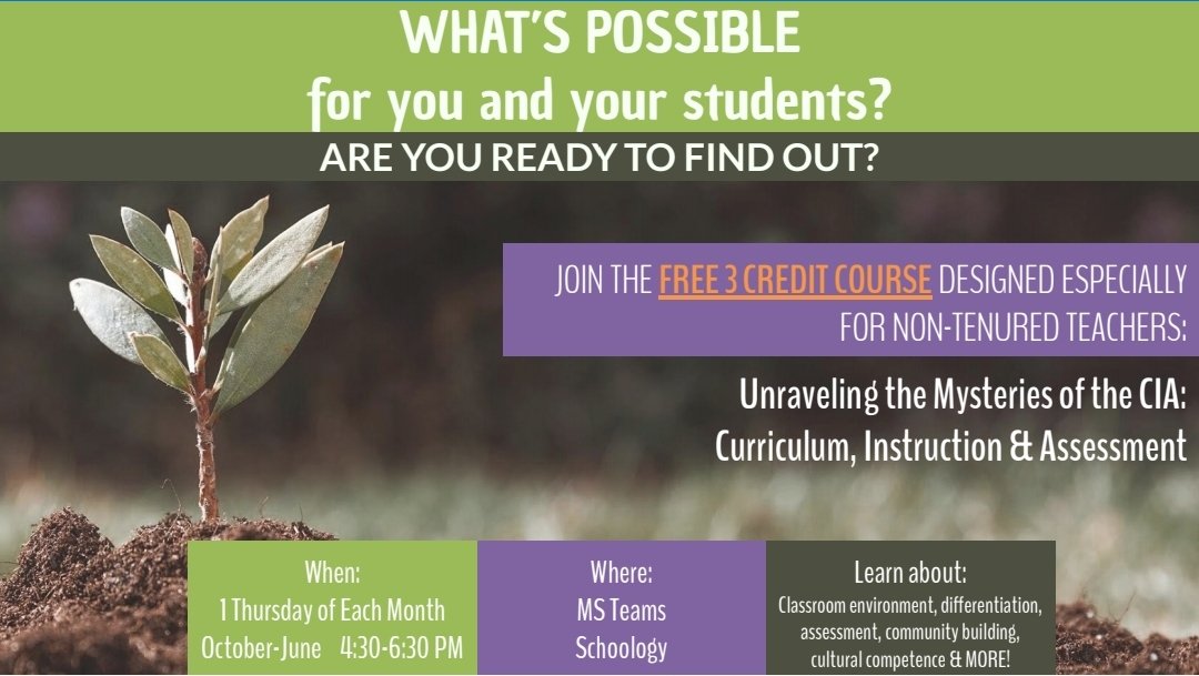 Calling all nontenured teachers! Join me for a FREE 3 Credit class this year! Email cvockroth@bcps.org for more info and to learn how to register!