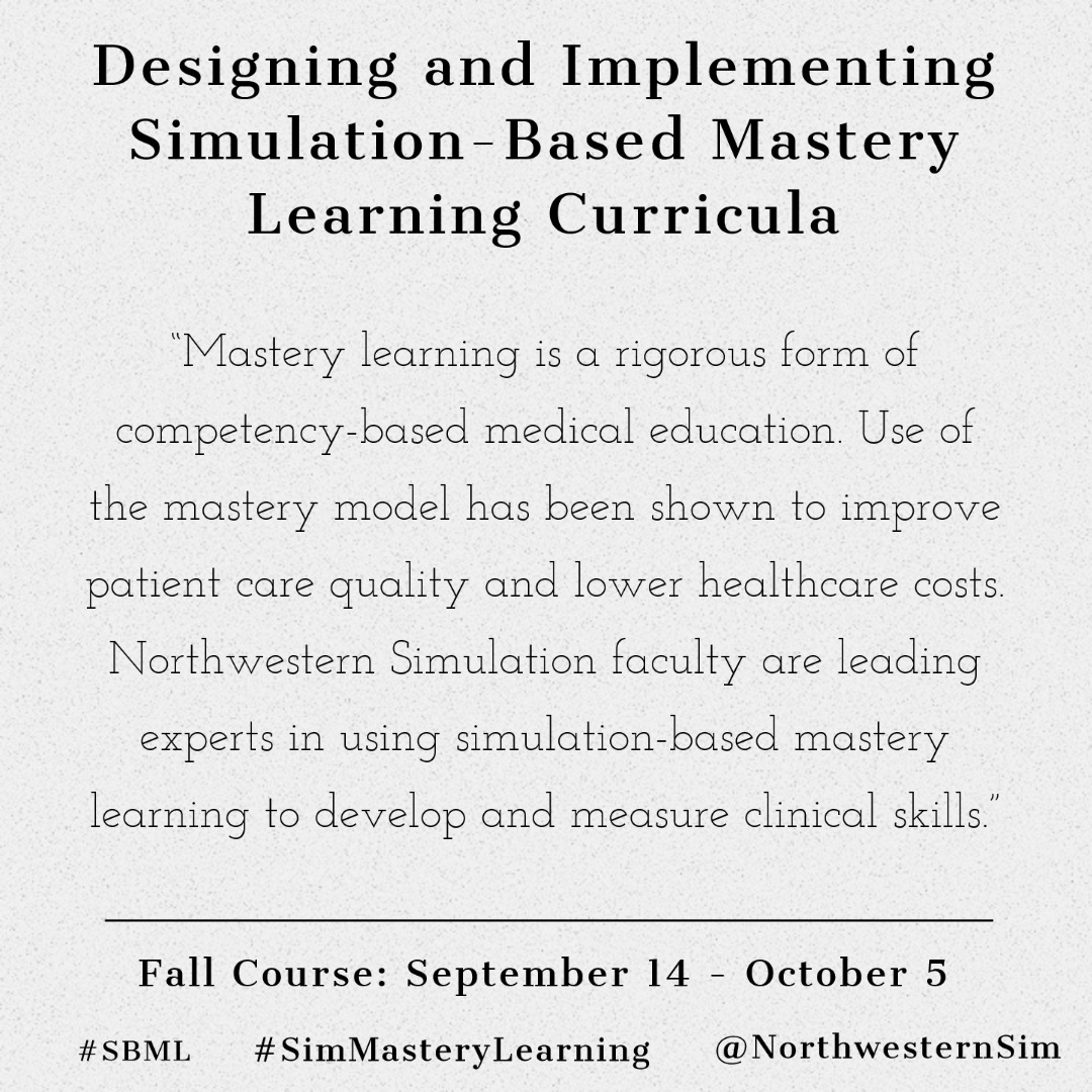NorthwesternSim's tweet photo. Next week we kick off our 4 wk multi-day #SimMasteryLearning course, that includes 8 comprehensive educational modules.

We can't wait to meet our 14 participants, who are the 1st #virtuallearning cohort for this course!

Follow along on the journey. #SBML https://t.co/KkdOqk7t0N