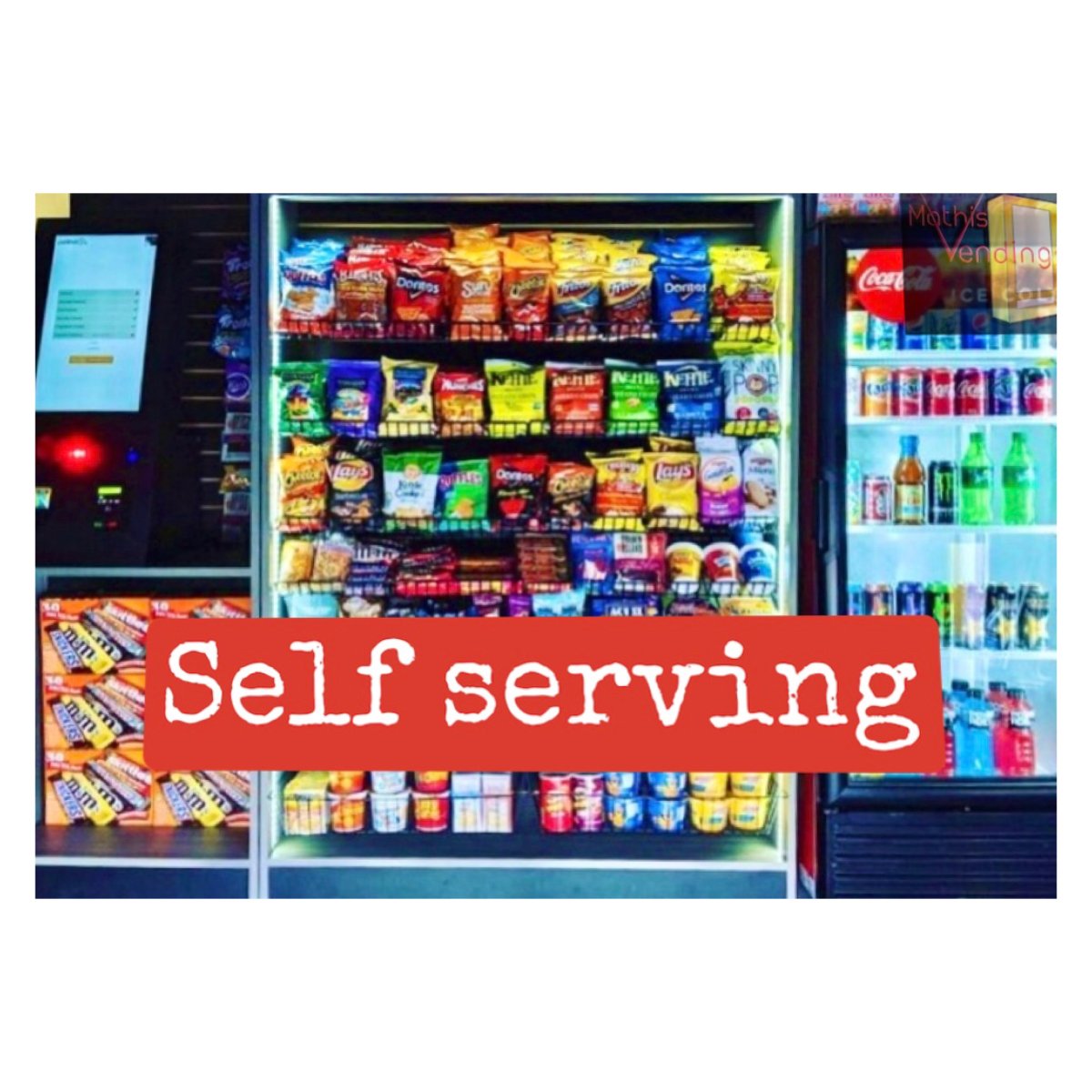 MathisVending's tweet photo. Self servicing vending with a kiosk. 
Step ONE: Download the app
Step TWO: Select item purchased
Step THREE: Get employee discount after six purchases. #snackexpert #vendingmachine #vendingservices #vendingmachinebusiness #vendingfood  #vendinglife #vendingmachinelife https://t.co/qyYn4Ydx2Y