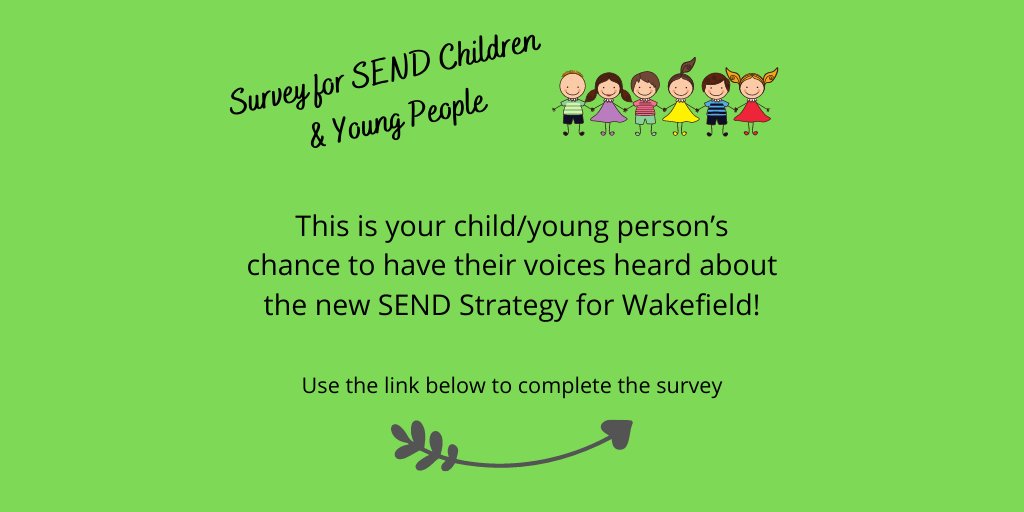 Wakefield Council is working on the SEND Strategy for 2020-24 to focus on improving services and outcomes for children, young people and adults with SEND aged 0-25 in Wakefield. Have your say &amp; fill in our quick survey with your child by Friday 9th October surveymonkey.co.uk/r/7PRHKZ7