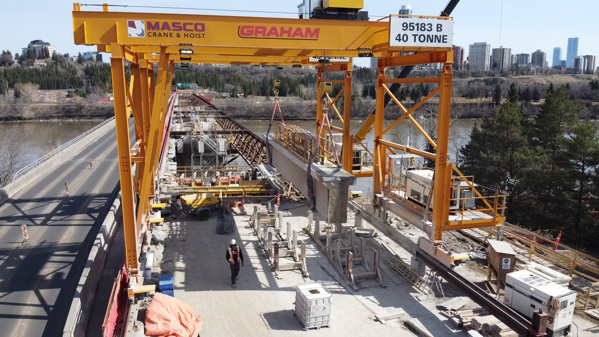 CityofEdmonton's tweet photo. Work continues on Groat Road Bridge with traffic at one lane in either direction. Night closures will continue and daytime closures are planned for the end of Sept. It’s on track to be completed by the end of fall 2020. Learn more about City projects: https://t.co/mtMoRK5Mqg #yeg https://t.co/wKO7SJezjx