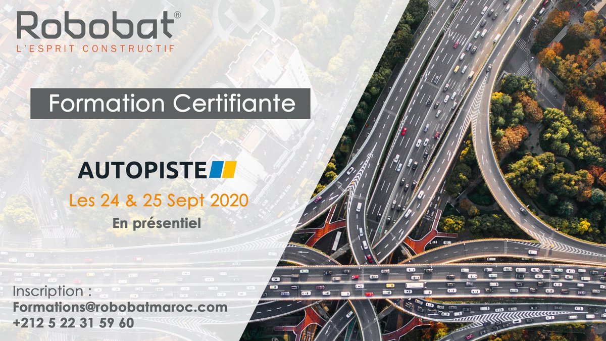 Robobat_Maroc's tweet photo. #ROBOBATMAROC #FORMATION #EN #PRÉSENTIEL #SEPTEMBRE2020

[ #Formation #Interentreprises #AUTOPISTE ]

💻 Thème : AUTOPISTE
📅Date : 24 &amp; 25 Sept 2020
🌐Inscription : formations@robobatmaroc.com
☎️ +212 5 22 31 59 60 https://t.co/PzTCImnkoz