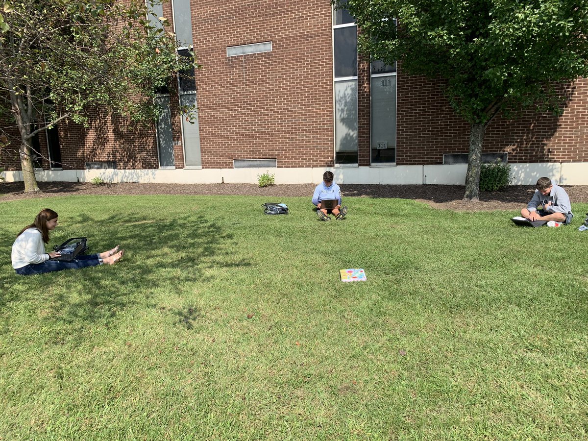 Outside getting some fresh air and working on our typing skills! #homerowkeys