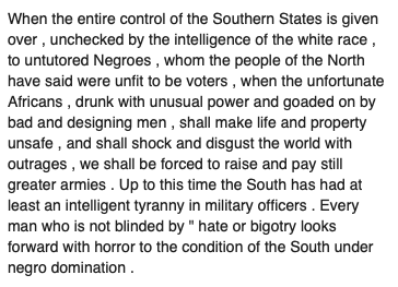 Most people focus on Francis Blair, his virulently racist running mate, but Seymour's convention speech is interesting to me because of its combining of certain...familiar themes. (Note he considers enfranchisement of black men racist...against white people!)