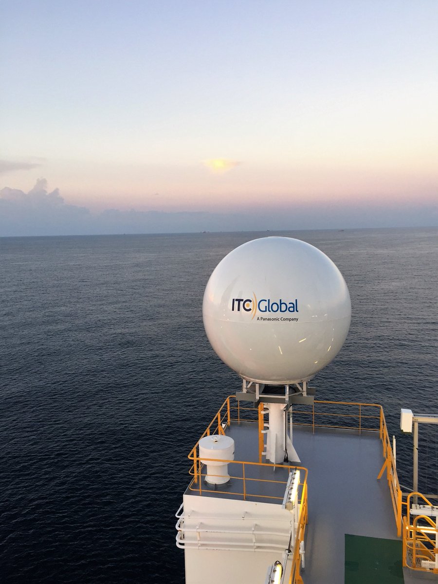 ITCGlobal1's tweet photo. Just another gorgeous #offshore view to grace your news feed! We're loving the snapshots our #fieldtechs share from site installs; this one features an @Intellian V240M C/Ku antenna. The pastel skies over this #drillship in the #GulfofMexico brighten up our day! #offshorecomms https://t.co/6WsDFOTLPZ