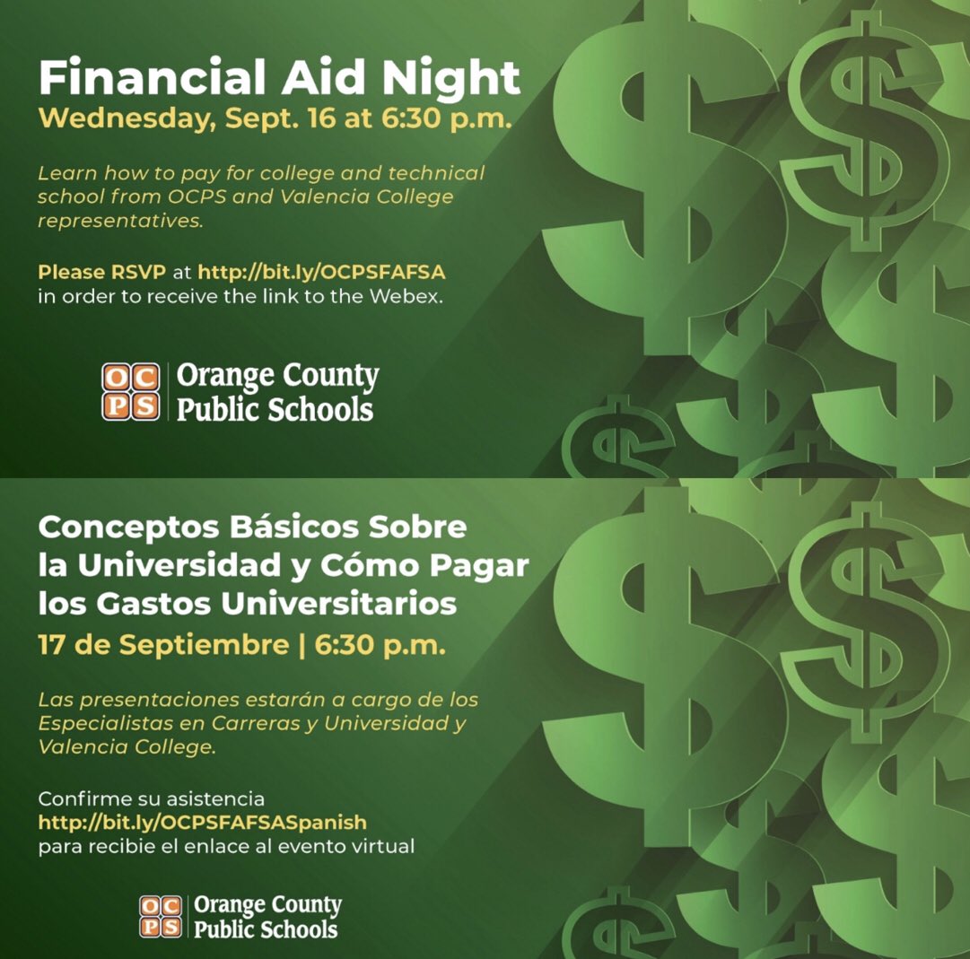 Ocoee_CCC's tweet photo. Knights! If you missed our Financial Aid Knight yesterday, you’re in luck! There will be another opportunity next week - one in English &amp; one in Spanish! 🎉 Don’t miss out! #knightsthinkahead #knightnAtion #thisisocoee #knightsgo2college https://t.co/3agfukxgWv