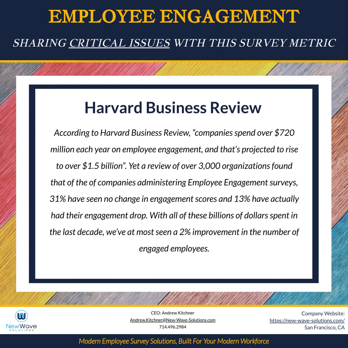 NewWaveSurveys's tweet image. The lack of results with Engagement Surveys is astonishing! #EmployeeEngagement has been the default metric for more than 30 years; it&apos;s time for a change and we&apos;re leading the charge by focusing on #organizationalcommitment instead!