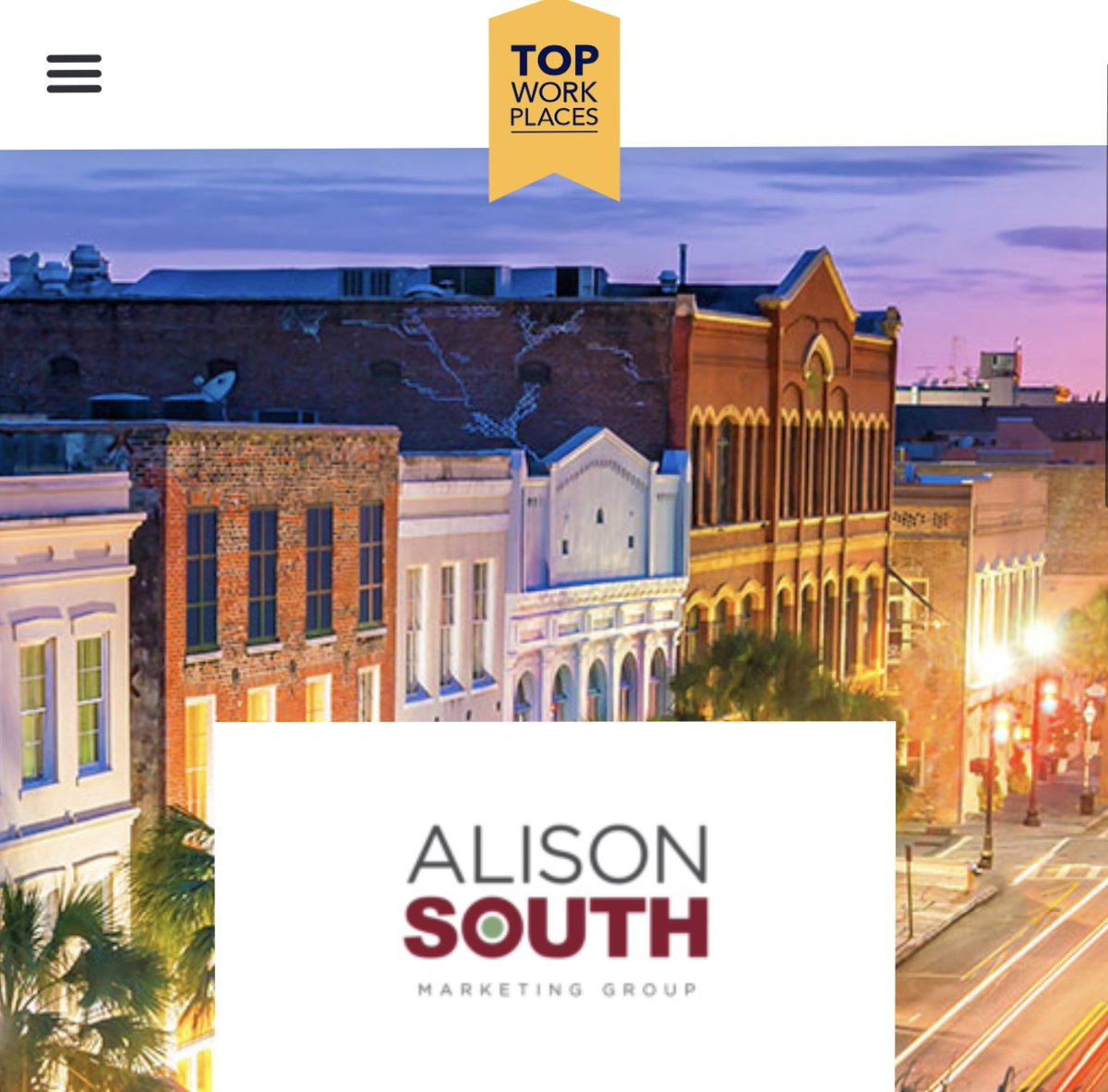 AlisonSouthCo's tweet photo. Did you know Alison South Marketing Group is one of the Top Work Places in 2020? We don’t just love our clients, we love our employees too!

#WhosTellingYourStory #Marketing https://t.co/qBxH3cg7ZQ