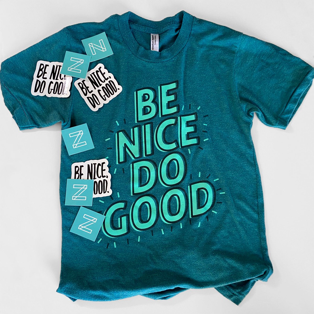 zaengle's tweet photo. Zaengle just turned 10! 🥳 To celebrate, we’re giving away #BeNiceDoGood shirts and stickers.

RT to enter and tag @zaengle in your tweet. One entry per person. US only. Ends 11am EDT on Sept. 12th. We’ll pick a couple random winners and announce them here early next week. https://t.co/jBki4RoCNH
