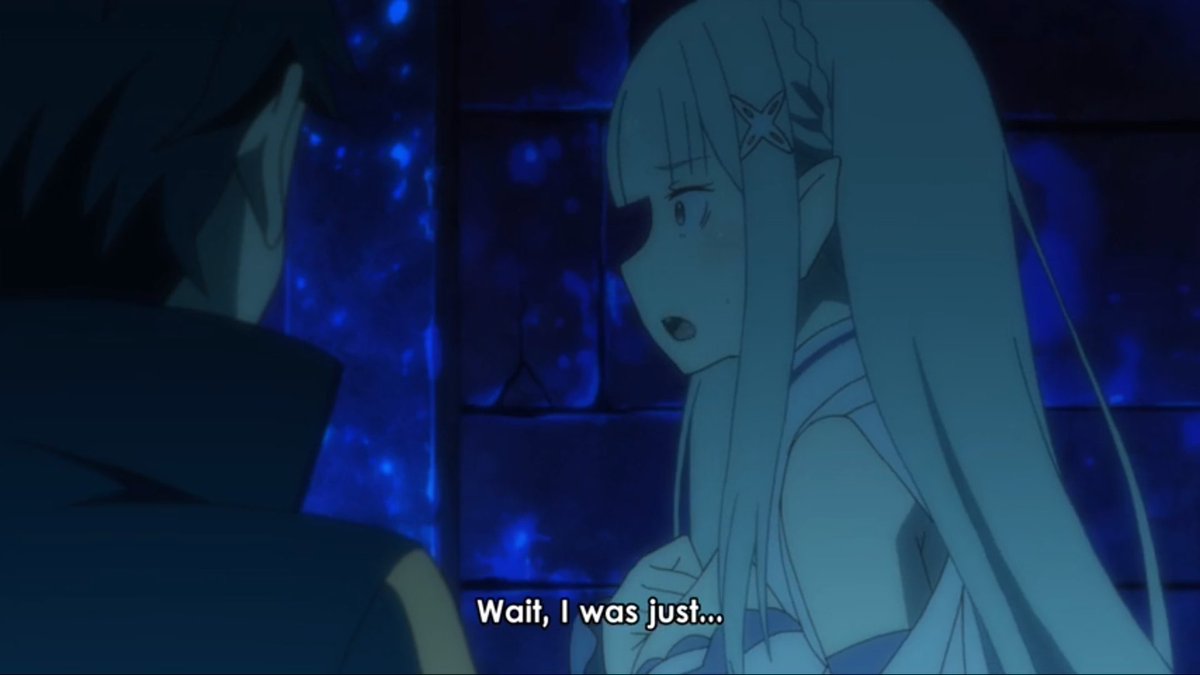 Aight, so first thing I want to do is review Emilia, cause of course. Her character here is excellent, and also ironic. Unlike every other time, Emilia did NOT break down after reviving this time. Why is that? It's because Subaru was crying, because someone else NEEDED her.