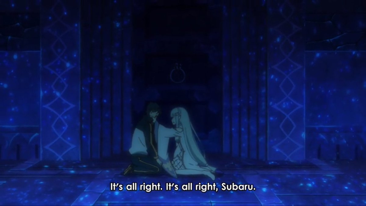 Aight, so first thing I want to do is review Emilia, cause of course. Her character here is excellent, and also ironic. Unlike every other time, Emilia did NOT break down after reviving this time. Why is that? It's because Subaru was crying, because someone else NEEDED her.