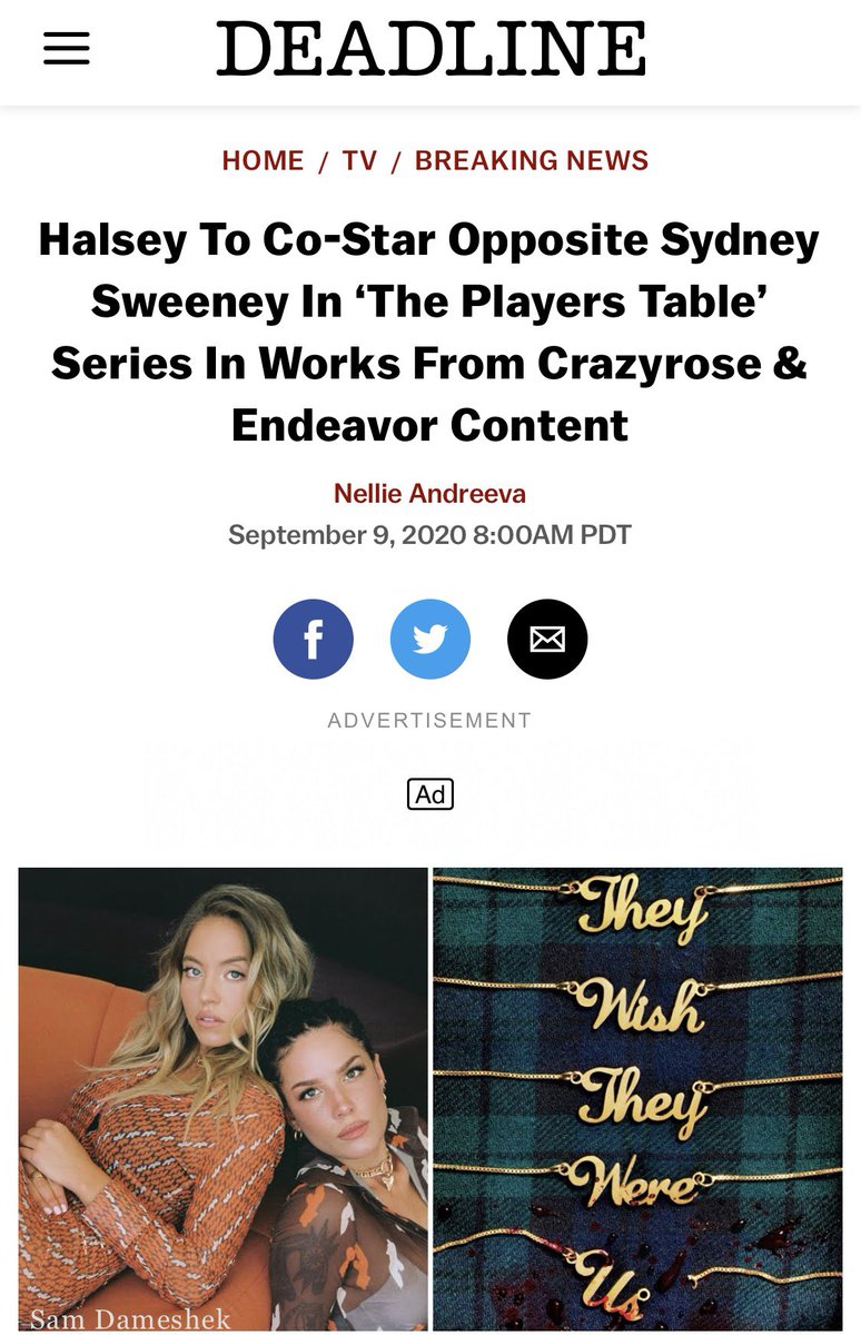 sydney_sweeney's tweet photo. the biggest secret ive ever kept ✨ so excited to star alongside such a talented creative genius. can’t think of anyone id rather do this with #ThePlayersTable https://t.co/oxWA2vYYnb