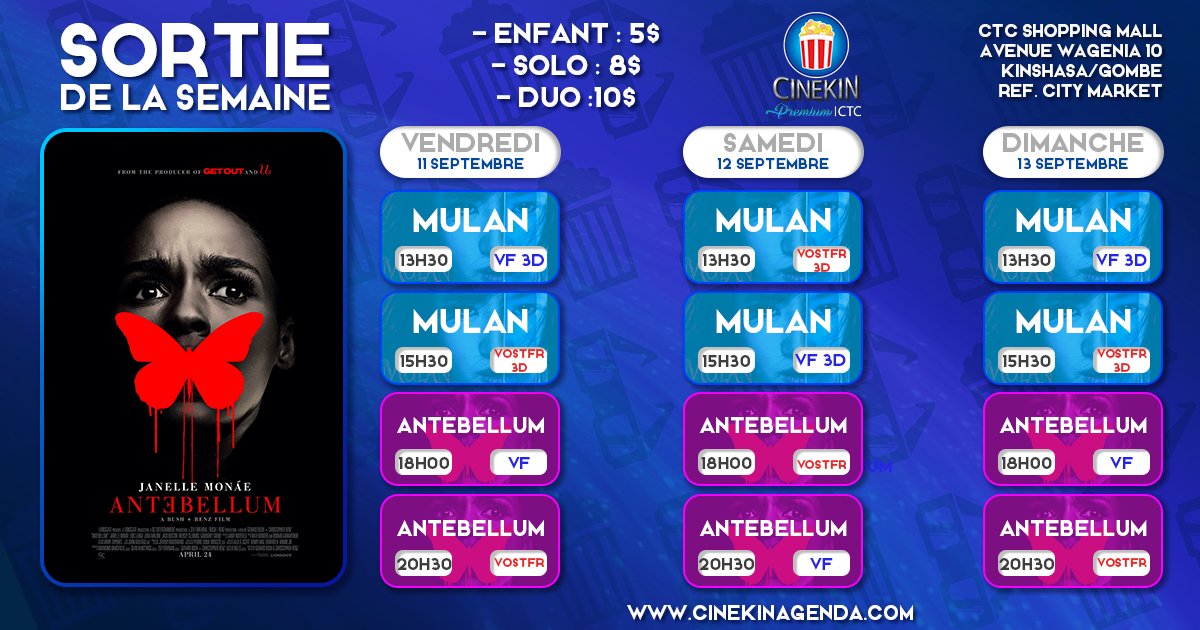 Cinekin Mall ou Cinekin Ctc?
Faites votre choix 
Promo à 5$ par personne si vous venez en paire. 
#simplementmieux 
#cinekin
#cinemakinshasa