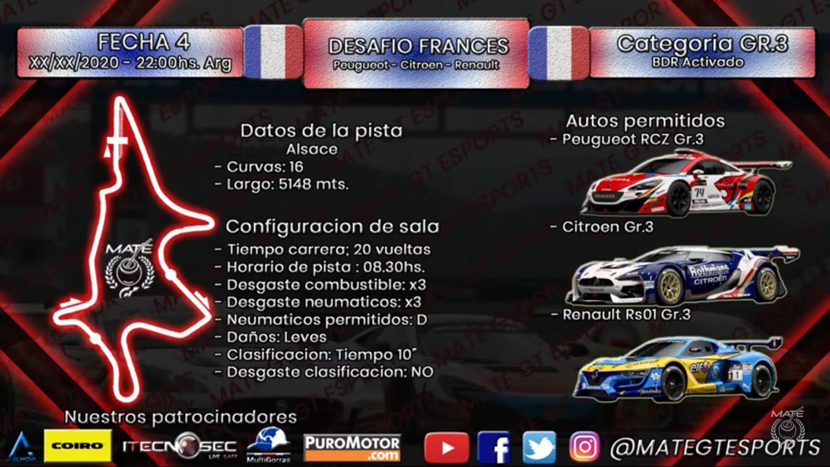 Buenas gente,se viene la fecha 4 del campeonato SLC DE MATE GT.y ahora viajamos para Francia.
Mañana a correr señores!!