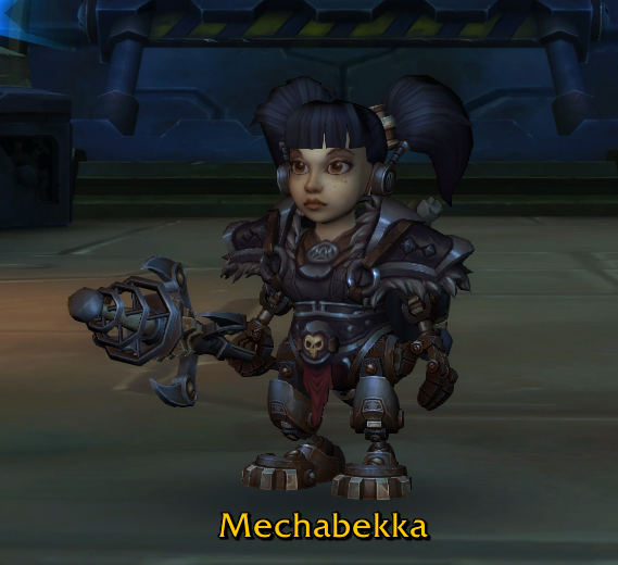 Model 3434Undead Abomination, currently Alliance aligned3434 was made by Atticus. He scavenged from dead gnomes and mechagnomes and built 3434 from parts. Currently 3434 lives with Ben, Justine, and Dan. Dan is taking 3434 into the SL, so she can get a soul.