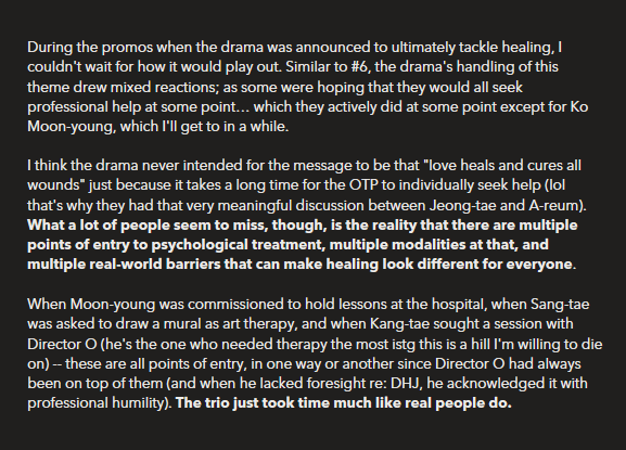 #7 There's linear nor singular path to healing: why our characters took time to seek professional help (if at all), just like real people do. Loved these threads btw (bookmarking frvr) :  https://twitter.com/midflight18/status/1287464248592019457 /  https://twitter.com/midflight18/status/1285791289464643584ASPD info in tweet below!