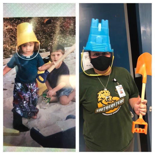 Stephaniejess2's tweet photo. Brazoswood students and teachers celebrated going back to school with spirit week! Today was recreate a picture from when you were little. Hats off to some creative students and staff! #bucpride #pictureday https://t.co/IOX0aWRO62