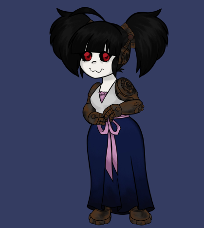 Model 3434Undead Abomination, currently Alliance aligned3434 was made by Atticus. He scavenged from dead gnomes and mechagnomes and built 3434 from parts. Currently 3434 lives with Ben, Justine, and Dan. Dan is taking 3434 into the SL, so she can get a soul.