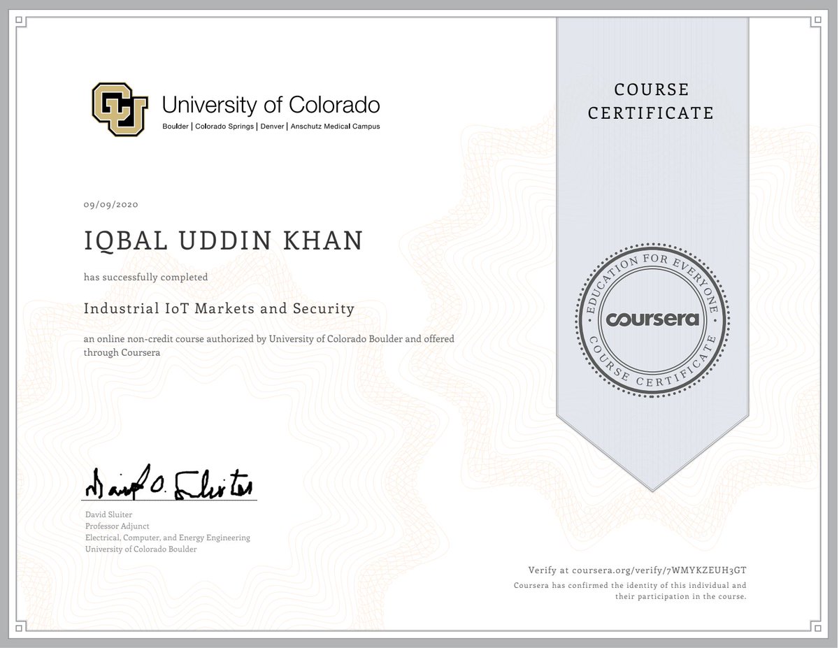 Iqbalsound's tweet photo. Industrial IoT Markets and Security - One of the best Course
Thank you, @Coursera and Muhammad Ahsan Khan
#IoT #IIoT #HamdardUniversity #DepartmentofComputing #FEST #DoC #Coursera https://t.co/YAkYpYo5tI