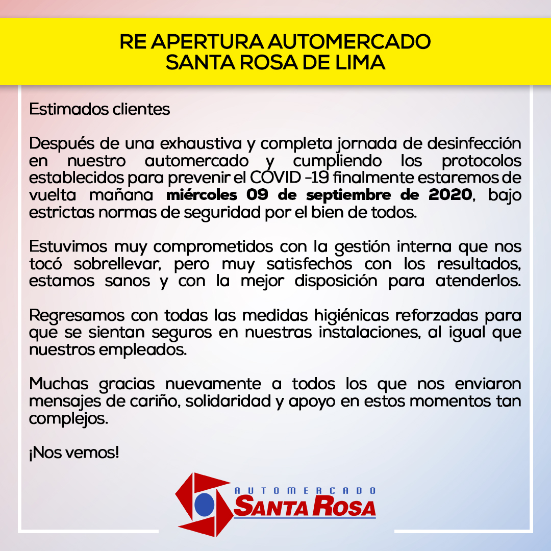 AutomSantaRosa's tweet photo. #BuenasNoticias ¡¡Estamos de vuelta!! Hoy ya abrimos nuestras puertas en un horario de 8:00 am a 5:30 pm. ¡Te esperamos! #AutomercadoSantaRosa #compras #automercados #Caracas #supermercado https://t.co/gPKz575hsE