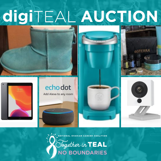 NOCCNational's tweet photo. Shop for a good cause with our first ever Digi-TEAL online auction! Every dollar raised will help us spread awareness, improve the quality of life for Survivors &amp; caregivers, &amp; fund critical research. https://t.co/aQknnG8ThC #knowovarian https://t.co/vpt1ForQnw