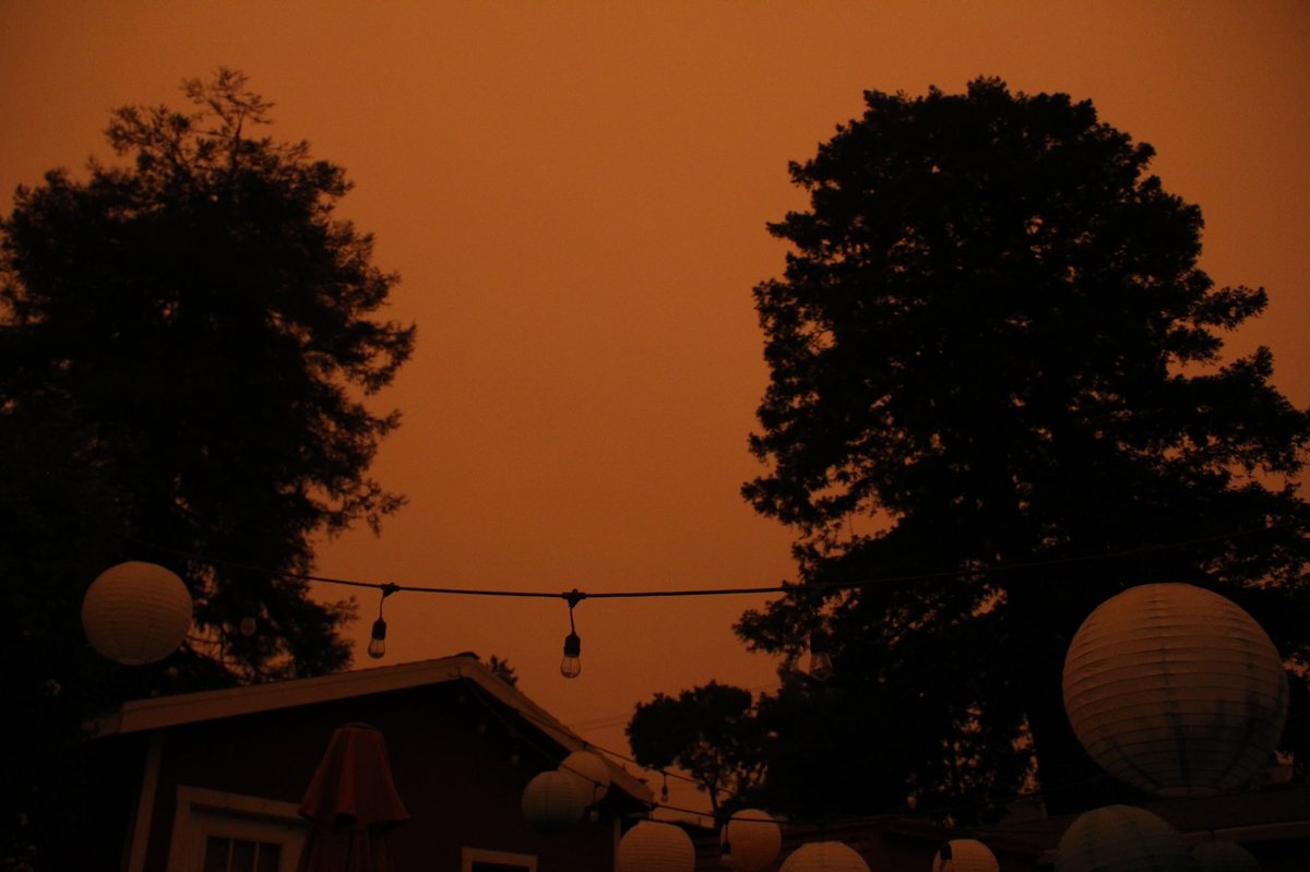 This  is the reason it kinda looks like a weird sunset right now. It's the same filtering of the light that happens when the sun gets low and sets, says  @ggweather.And if you're wondering why it's so DARK? The thickness of smoke is filtering out MORE light ( @kqedangela)