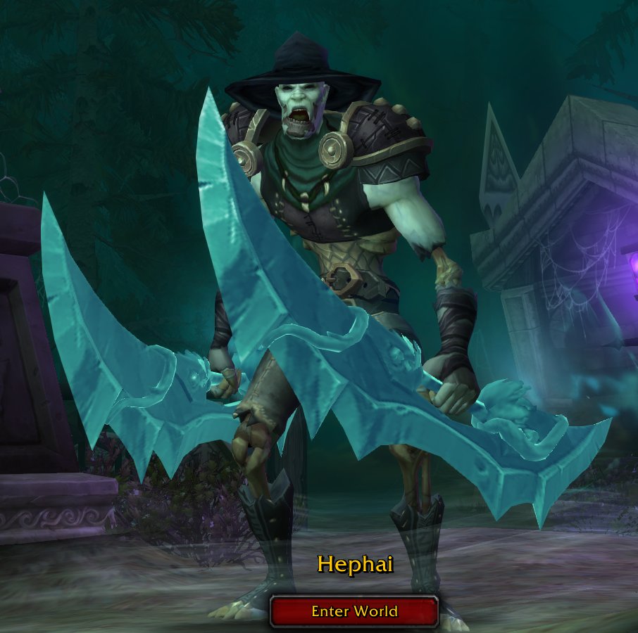 HephaistosUndead, not ForsakenHephai is a drunk old coot whose daily life involves 1) drink2) yell at passerby3) drink4) don'tthinkaboutdeath5) drink :)6) Yell moreHe fights for no one but himself... but mostly he sits. Just imagine an old man on a porch.