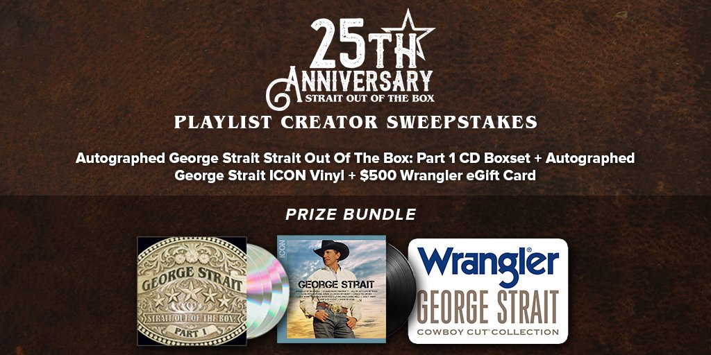 Can you believe it's been 25 years since the release of #StraitOutOfTheBox? In honor of this milestone, we are hosting a <a href="/Spotify/">Spotify</a> playlist sweepstakes for a chance to win some great prizes, including a $500 eGift card from <a href="/Wrangler/">Wrangler Jeans</a> 🤠 Enter here: StraitOutOfTheBox.com