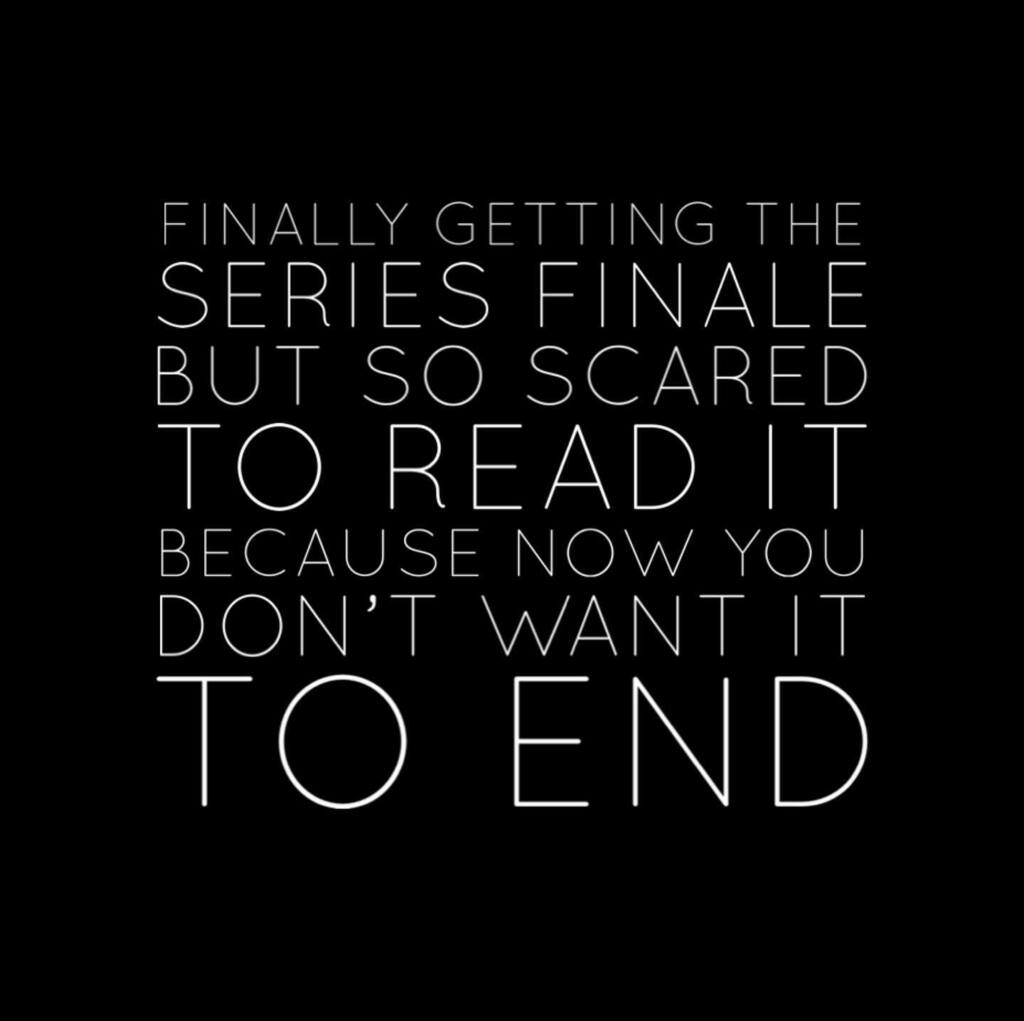 Finally getting the series finale but so scared to read it because now you don’t want it to end.
📖
I just CAN’T! 😩
📖
#seriesfinale #finale #bookseries #books #bookish #reader #reading #readersofinstagram #instagramreads #igreads #bookaddict #readinga… instagr.am/p/CE6_pdVD1Wn/