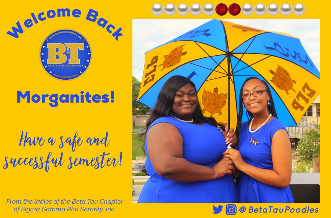 BetaTauPoodles's tweet photo. The Breathtakingly ThoRHOugh Beta Tau Chapter of Sigma Gamma Rho Sorority, Inc. would like to wish everyone a successful semester! Be sure to stay positive and determined in your virtual classes! 💙💛
#BetaTau1954 #BetaTauPoodles #WelcomeBack #msu20 #msu21 #msu22 #msu23 #msu24 https://t.co/3zpYRapDe5