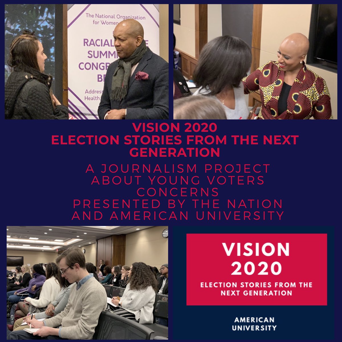 SherriWrites's tweet photo. Our #Vision2020Nation Election Stories from the Next Generation project launches today. This partnership between @thenation and @AU_SOC aims to amplify the concerns of young voters during this presidential election through stories reported by young journalists @AmericanU https://t.co/czmuYjxzed