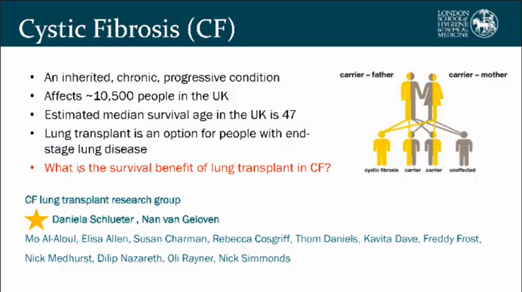 2/n  @RuthHKeogh gave an illustrative example of target trial emulation to estimate the effect of lung transplant on survival in people with cystic fibrosis First step is to specify elements of the target trial protocol (shown in 4th pic)