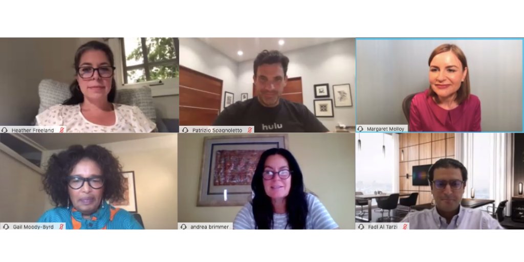MargaretMolloy's tweet photo. We have just kicked off our @SiegelGale #FutureofBranding global panel on #growthbrands. I am joined by: @gailmoody @noodleAI, @hhfreeland @lyft, @FTarzi @nexford, @AndreaBrimmer @allyfinancial + @patospago @hulu. Follow along  ➡️  #FutureofBranding https://t.co/7MSsgJrhBU