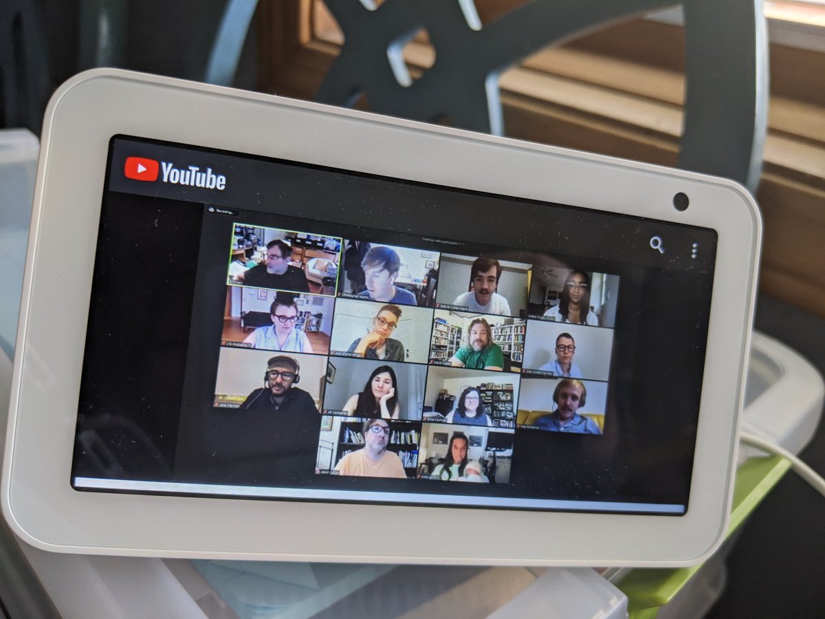 CathyBlogs's tweet image. How meta? Emily Dickinson restained in her domestic life; #ModPo panel captured in my Alexa   😂 #ModPoLive