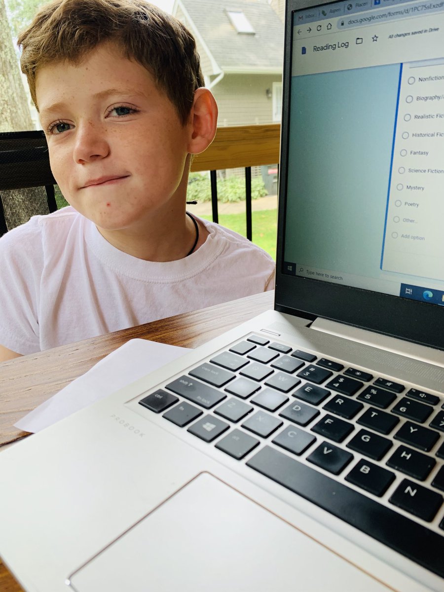 Making it work. Mason is helping me create a virtual reading log for my students ⁦<a href="/BarrowsSchool/">Barrows Elementary School</a>⁩ !  He thought of genres and a scale to show how they liked it!  ⁦Whatever they learned ⁦<a href="/BancroftAPS/">Bancroft School</a>⁩ last year has stuck with him!!
