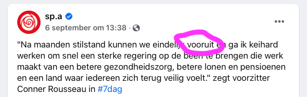 BramBoriau's tweet photo. De #naamswijziging van @sp_a naar #VOORUIT sloop de laatste maanden al subtiel in tal van social posts. 

Los van SEO beslommeringen vind ik het wel goed. Het is ambitieus maar refereert ook naar de historisch wortels van de beweging. Slim ook dat het een slogan en brand in 1 is. https://t.co/xiMLXocKTP