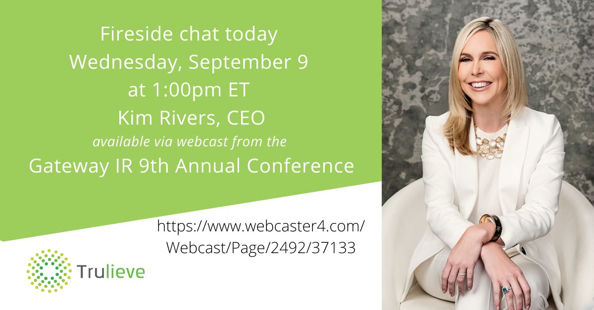 Trulieve_IR's tweet photo. Coming up next at the #gatewayIRconference -- Fireside chat with @rivers_kim Webcast here: https://t.co/d6juGciCrc
#cannabis $trul $tcnnf https://t.co/uVLi0hep4K