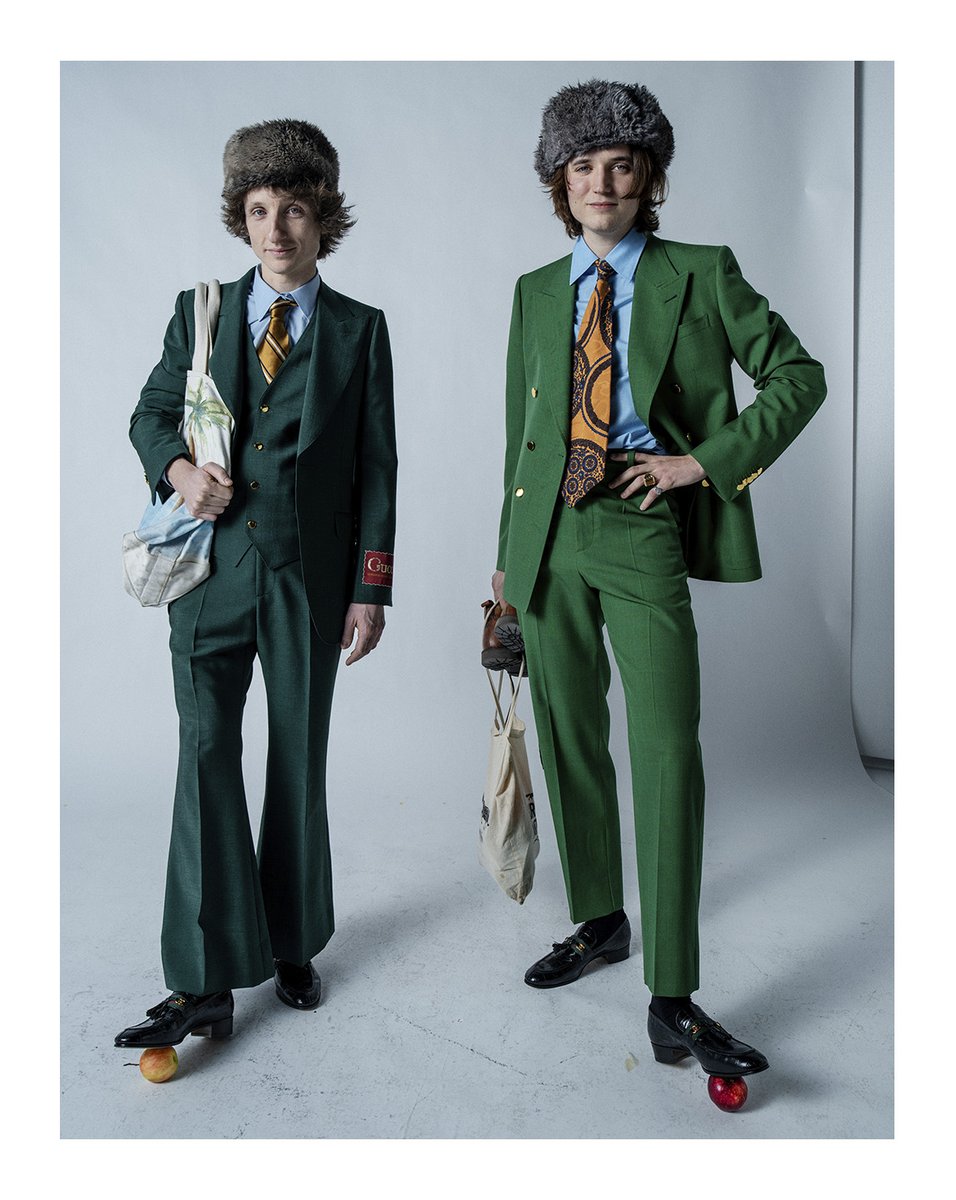 gucci's tweet photo. Featured in a portfolio of images by Tim Walker appearing in @wmag’s latest issue, #KelseyLu, #LewisLazar and #ChristopherWillatt from #OracleSisters all wore #GucciPreFall19 by #AlessandroMichele. Styling by #SaraMoonves. #AlessandroMichele #GucciEditorials https://t.co/OkGbetRfet