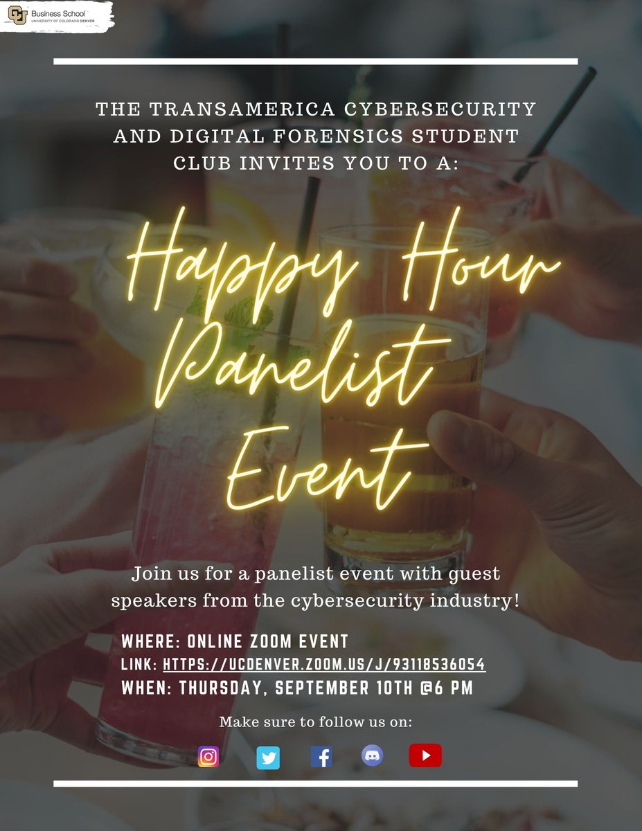 TCSC_Denver's tweet image. Virtual panelist event tomorrow at 6pm. Christopher Morrow, a Senior Attorney at Williams who oversees much of the IT and Cybersecurity matters in the company, will share his experience in the industry. Please join us at ucdenver.zoom.us/j/93118536054.
@CUDenBusiness