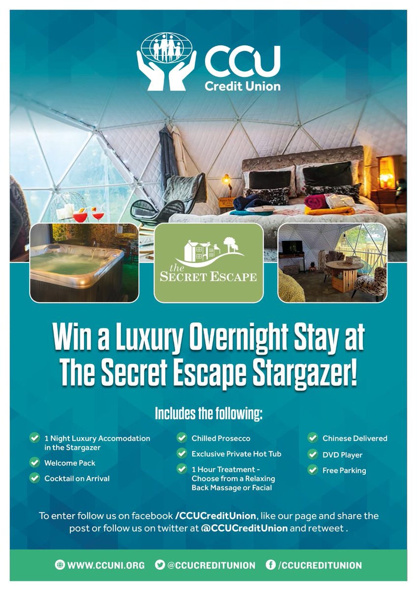 ❗️COMPETITION❗️

WIN A LUXURY OVERNIGHT STAY AT THE SECRET ESCAPE STARGAZER

▪️Cocktail on Arrival
▪️Chilled Prosecco
▪️Exclusive Private Hot Tub
▪️1 Hour Treatment: Choose from Back Massage or Facial
▪️Chinese Delivered to Pod

To enter, follow us on Twitter &amp; retweet this tweet