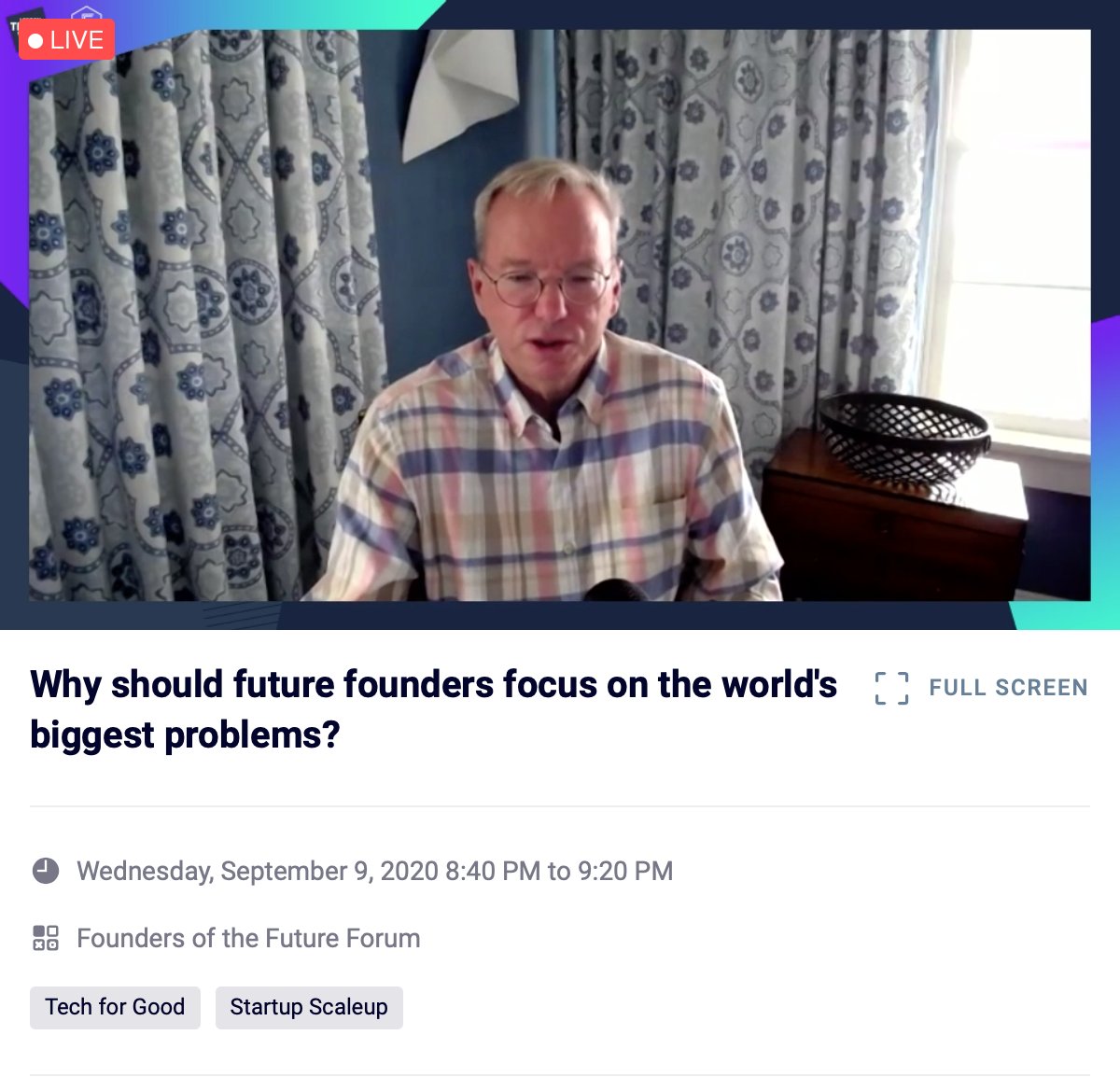 e2e_hub's tweet photo. Can profit and purpose coexist? Eric Schmidt ex CEO of @Google gives valuable advice "Try to figure out a way to get paid while doing good" #LTW #ffactor #foundersofthefuture https://t.co/6DkHsmNXeM