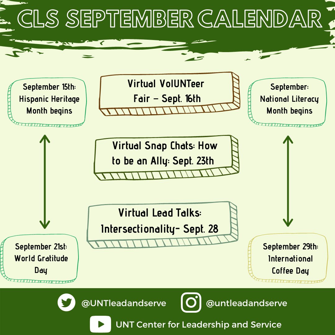 UNTleadandserve's tweet photo. Here's the CLS September calendar!! We can't wait to see you all (virtually) and chat with you ❤️ https://t.co/axPlMEgKl7