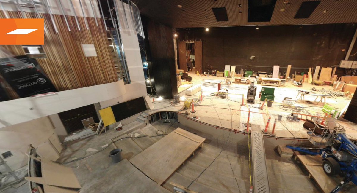 StuartOlsonInc's tweet photo. (2/2) View progress on new seating risers, balcony construction, sound project booths, acoustic wood panels and various lighting and AV components: https://t.co/5MZ0fQoDrL. #stuartolsoncreates
Safety Note: Temporary scaffolding shown in images prior to handrails installed. https://t.co/K9Mo0fRTLj