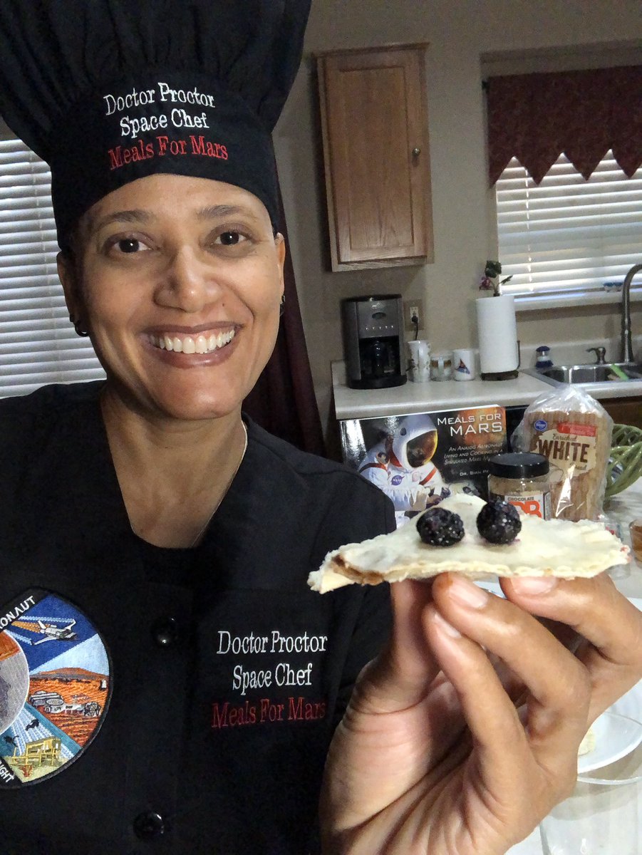 DrSianProctor's tweet photo. The #Meals4Mars Test Kitchen is officially open with @dexterlearning. We created Martian Saucersπ½πΈ & discussed logistics of a peanut butter & jelly sandwich on Mars. Lots of good engagement. Would you want to eat PB&J on Mars?π₯ππ #MarsTestKitchen #Space2inspire #SpaceChef https://t.co/I83Pd4owhn