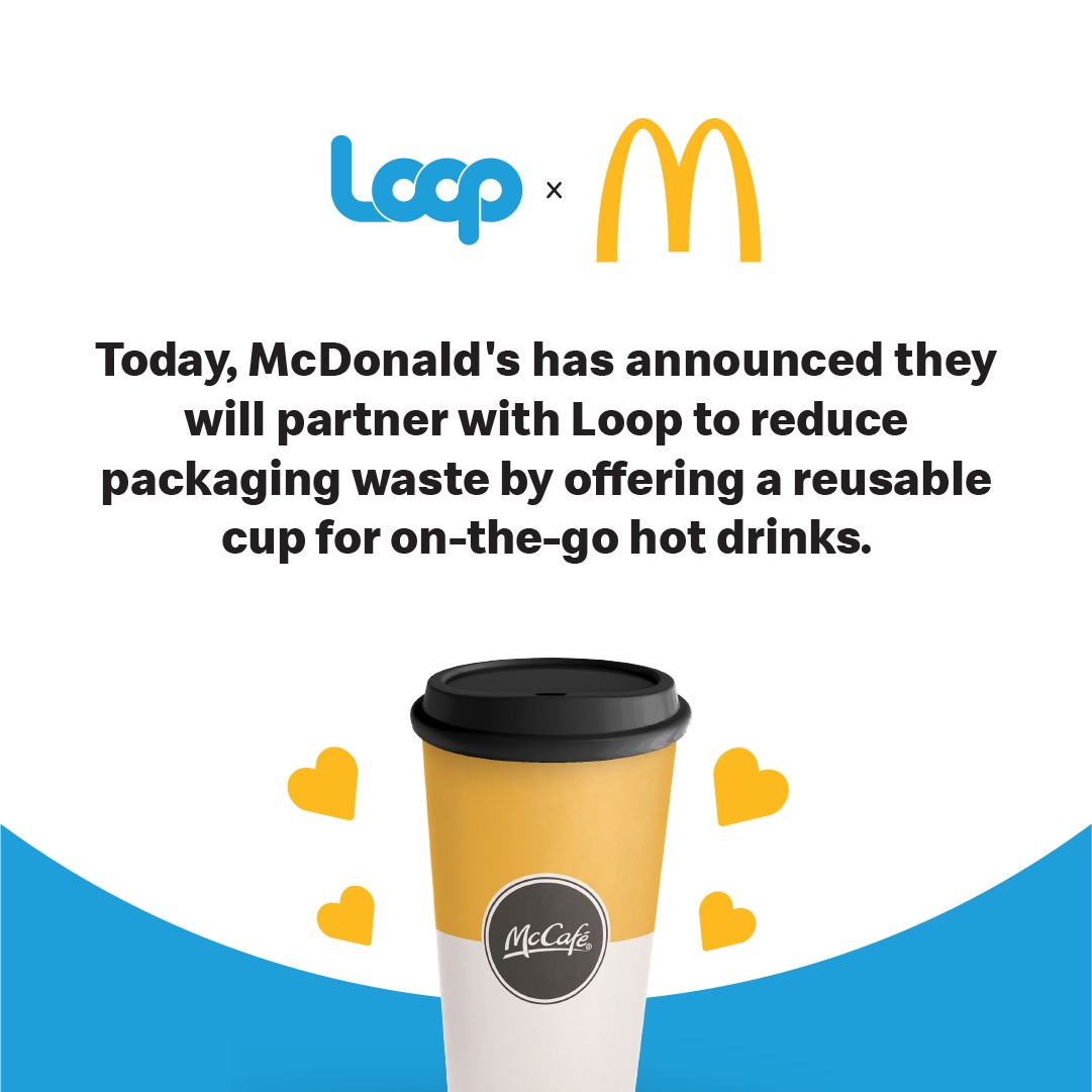 We're sharing big news today!
⠀
It's official - McDonald's is the first to partner with Loop to test a reusable cup for hot drinks on-the-go that can be returned to be cleaned and reused, again and again.
⠀
The pilot program will launch in selected stores in the 🇬🇧 in 2021.
