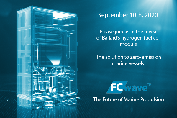 BallardPwr's tweet photo. Are you ready?  We're about to launch the next wave in #zeroemissions #marine #propulsion! On Sept 10th, join us for the virtual reveal of Ballard's newest #fuelcell module FCwave - https://t.co/NGtELxLj68  #PoweredbyBallard #cleantransport #climateaction #cleantech https://t.co/dVGsG4CAcK