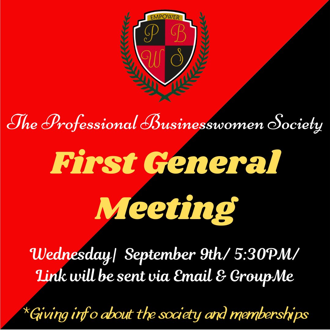 PBWS_UTSA's tweet photo. Attention ladies!!! 👩🏻💼✨Our first general meeting is tonight @5:30 pm! ❤️If you are interested, please fill out the google form in our bio so we can email you our meeting link!🖤 Can’t wait to see y’all there! #pbwsutsa #utsastudentorg #utsacob #businesswomen… https://t.co/lrH6TcHPiF