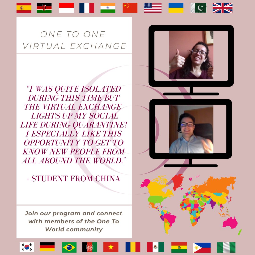 OneToWorldInc's tweet photo. Get to know the #OneToWorld community. Practice a language or simply hang out over coffee - your choice! Participate in a #virtualexchange with peers who have similar interests, goals and/or background. Sign up here ->
https://t.co/b1WZ2eiWiH https://t.co/Yfw02KmkWH