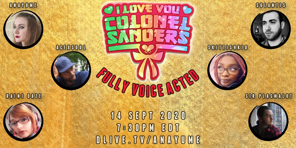 Giana_Luna_'s tweet photo. HECKIN' HYPE TIME, FOLKS! To celebrate 3000 followers, I promised you voice acting, and I guarantee a bizarre, hilarious time THIS MONDAY EVENING on my channel with all of these talented people! I'm so grateful they wanted to be a part of this 🥺💖 @kfcgaming @kfc @OfficialDLive https://t.co/1JLR6UPn2m